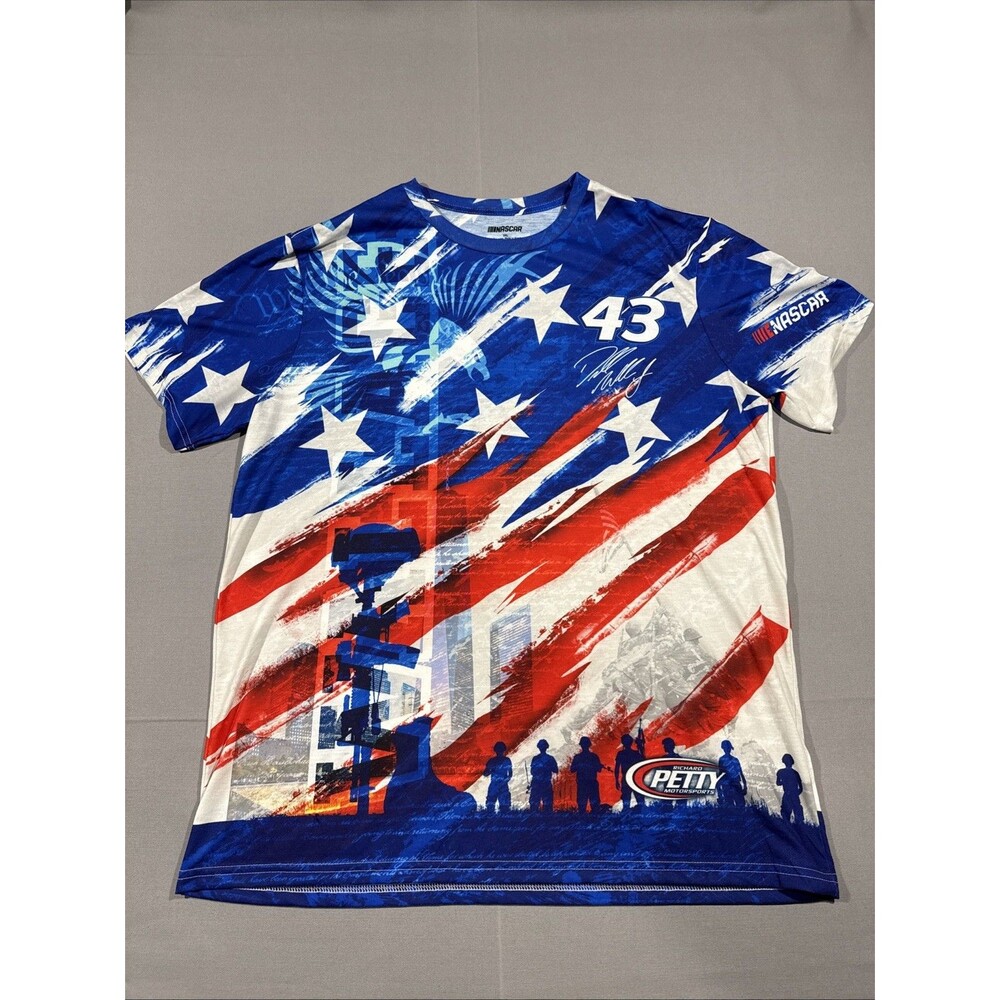 Bubba Wallace Shirt AOP NASCAR American Flag T-Shirt USA Military 43 Mens XL
